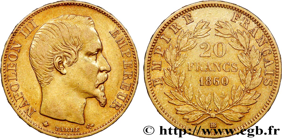 20 francs or Napoléon III, tête nue 1860 Strasbourg F.531/19 TTB40 