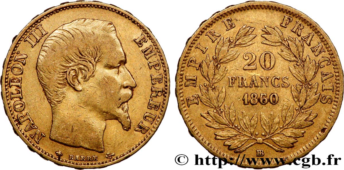 20 francs or Napoléon III, tête nue 1860 Strasbourg F.531/19 TTB40 