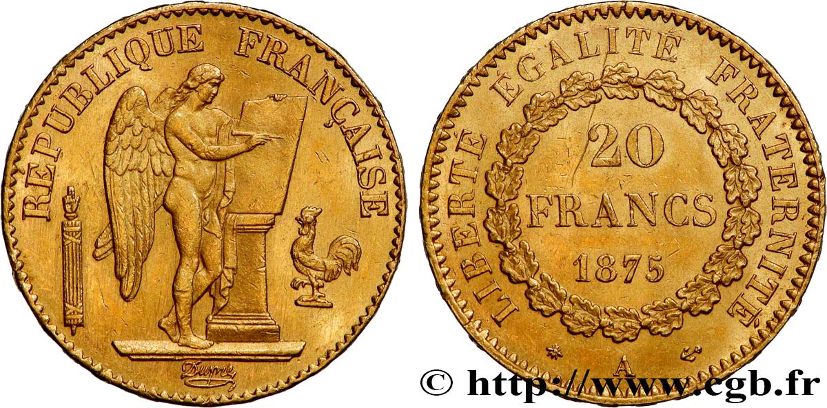 20 francs or Génie, Troisième République 1875 Paris F.533/3 TTB+ 