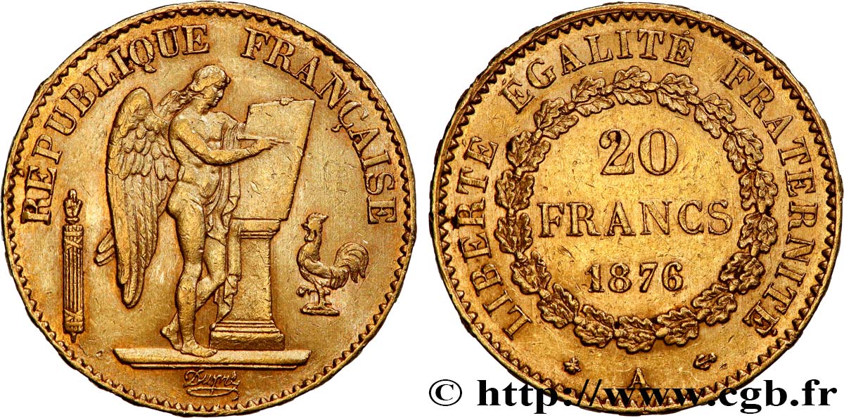 20 francs or Génie, IIIe République 1876 Paris F.533/4 TTB+ 