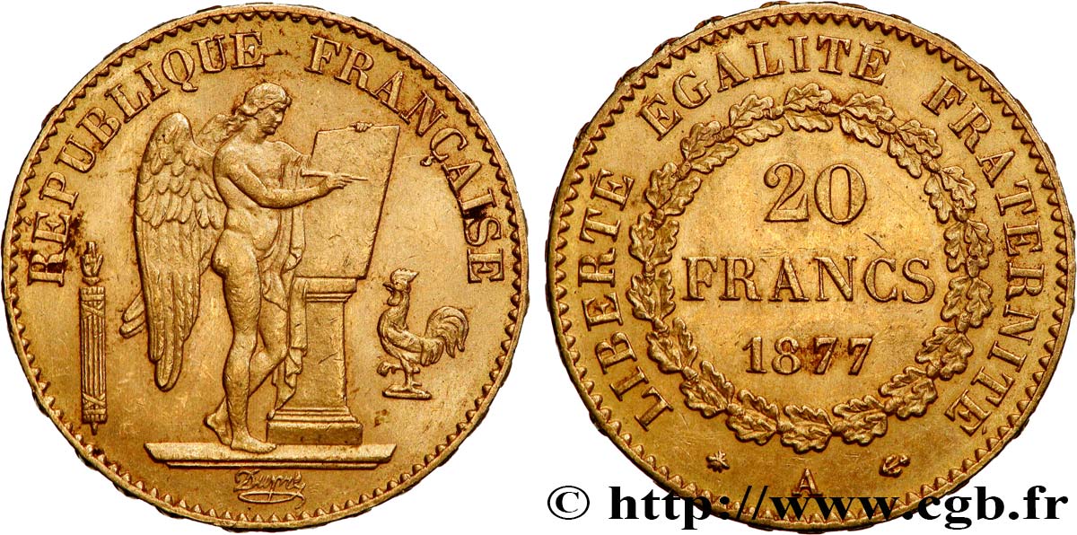 20 francs or Génie, Troisième République 1877 Paris F.533/5 MBC53 