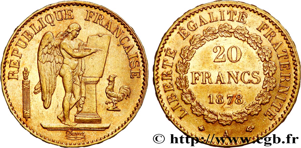 20 francs or Génie, Troisième République 1878 Paris F.533/6 AU55 