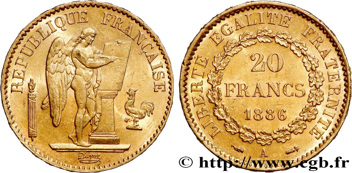20 francs or Génie, Troisième République 1886 Paris F.533/9 SPL58 