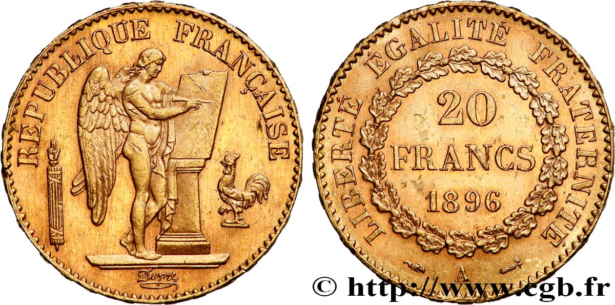 20 francs or Génie, Troisième République 1896 Paris F.533/20 SUP 