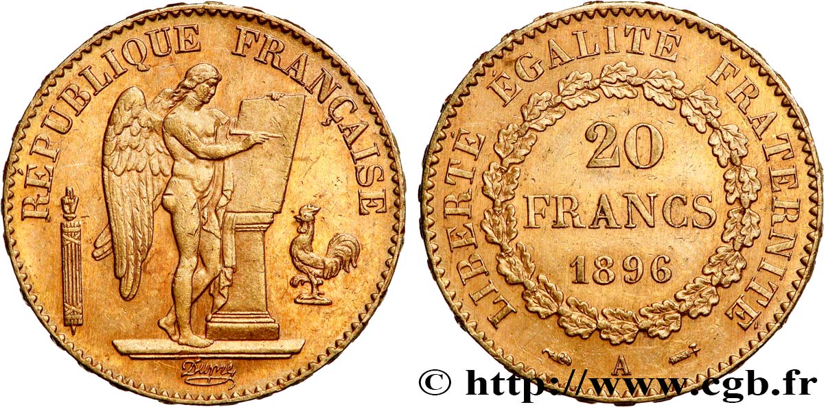 20 francs or Génie, Troisième République 1896 Paris F.533/20 EBC55 
