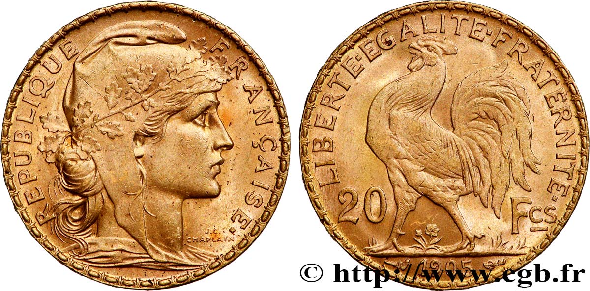 20 francs or Coq, Dieu protège la France 1905 Paris F.534/10 SUP+ 