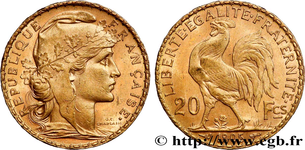 20 francs or Coq, Dieu protège la France 1905 Paris F.534/10 SUP 