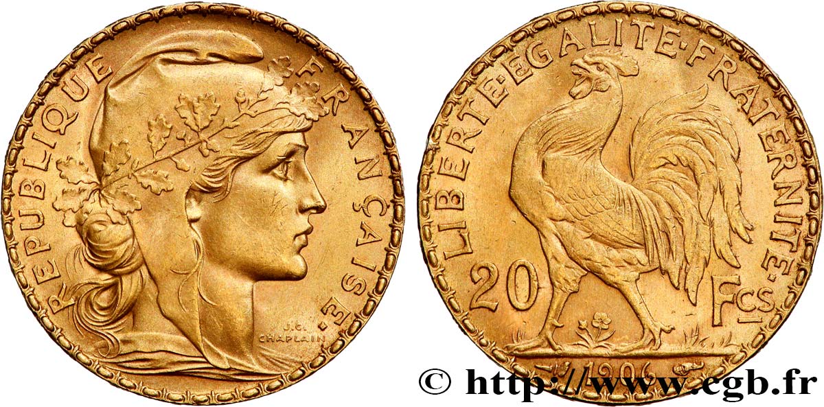 20 francs or Coq, Dieu protège la France 1906 Paris F.534/11 SPL+ 