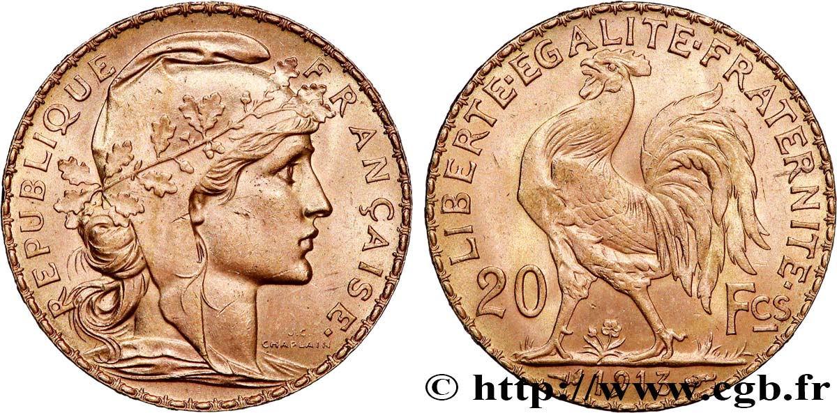 20 francs or Coq, Liberté Égalité Fraternité 1913 Paris F.535/7 SUP+ 