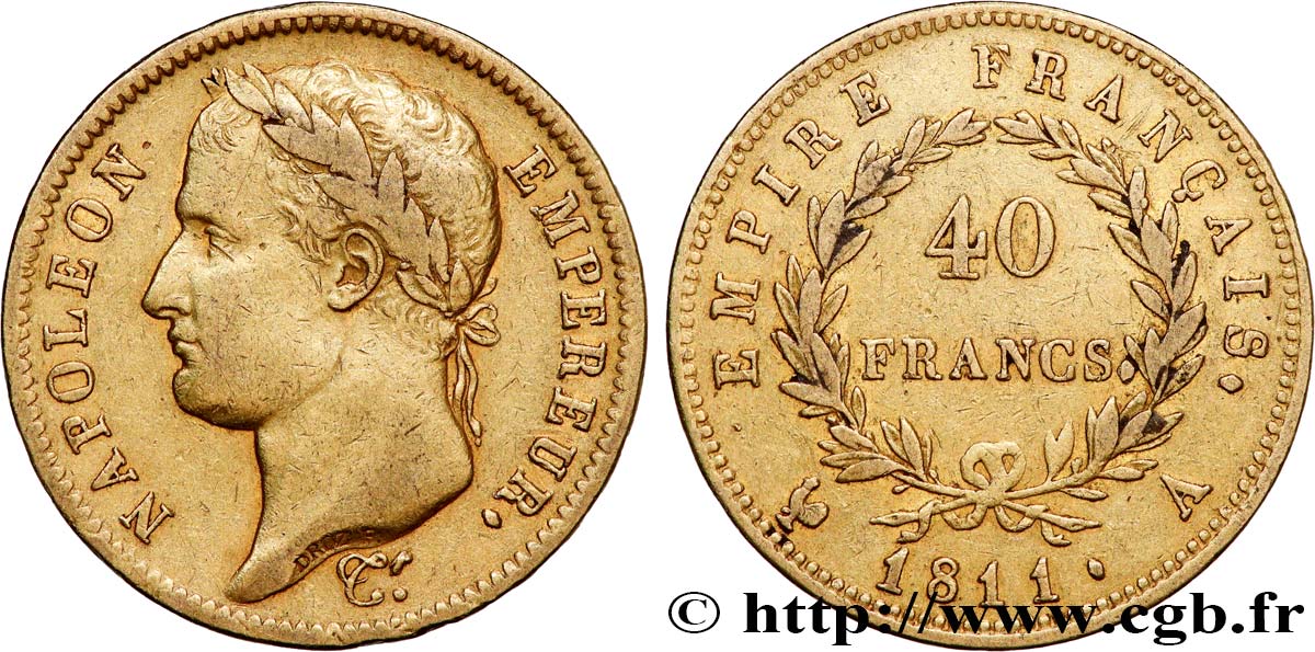 40 francs or Napoléon tête laurée, Empire français 1811 Paris F.541/6 SS40 