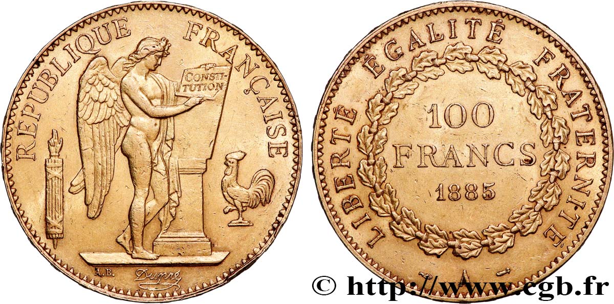 100 francs or Génie, tranche inscrite en relief Dieu protège la France 1885 Paris F.552/6 SUP 