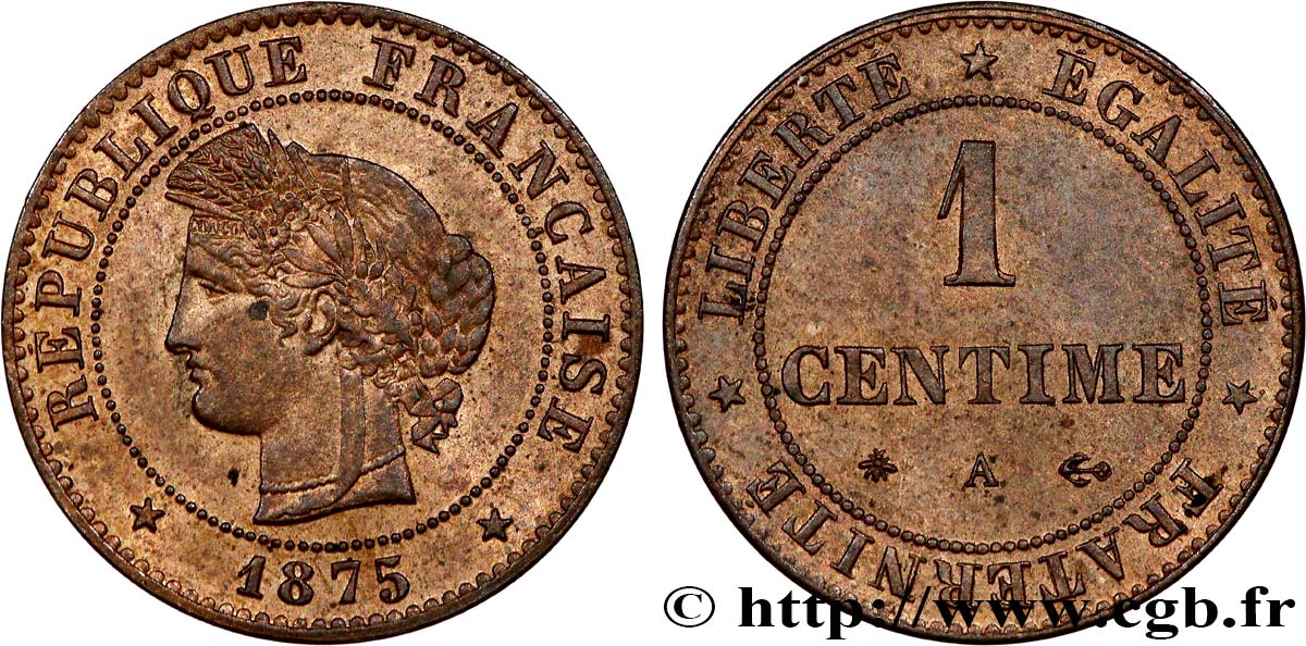 1 centime Cérès 1875 Paris F.104/4 MS63 