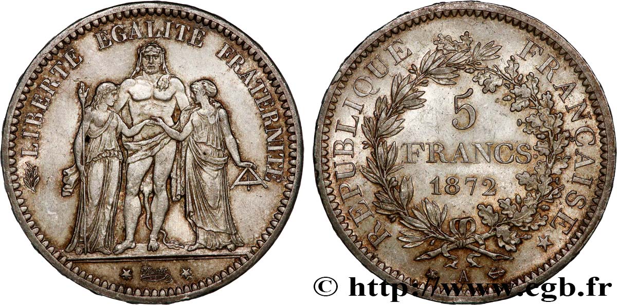 5 francs Hercule 1872 Paris F.334/6 SUP58 