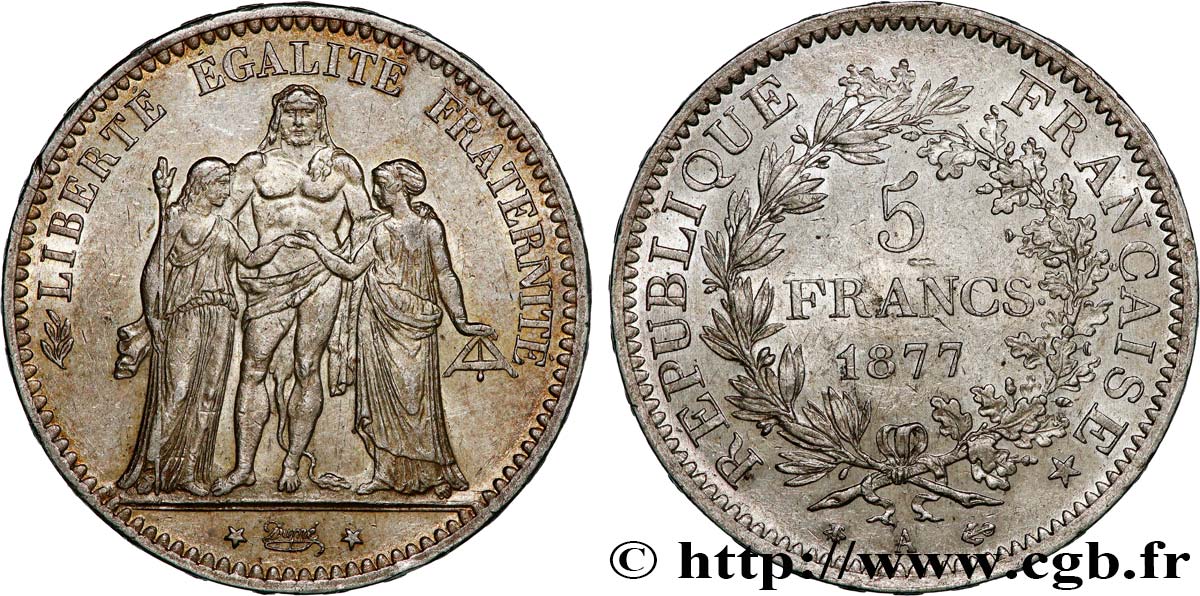 5 francs Hercule 1877 Paris F.334/19 SPL55 