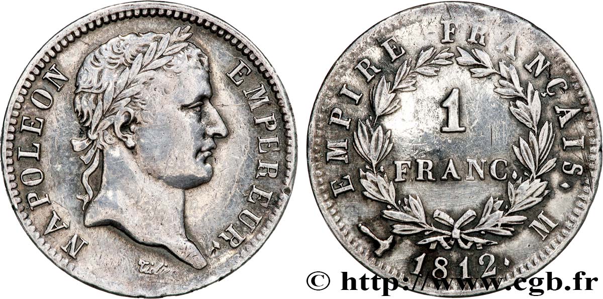 1 franc Napoléon Ier tête laurée, Empire français 1812 Toulouse F.205/50 MBC 