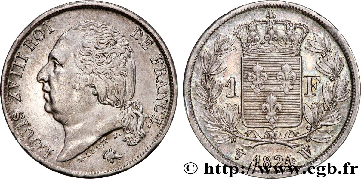 1 franc Louis XVIII 1824 Lille F.206/66 TTB50 