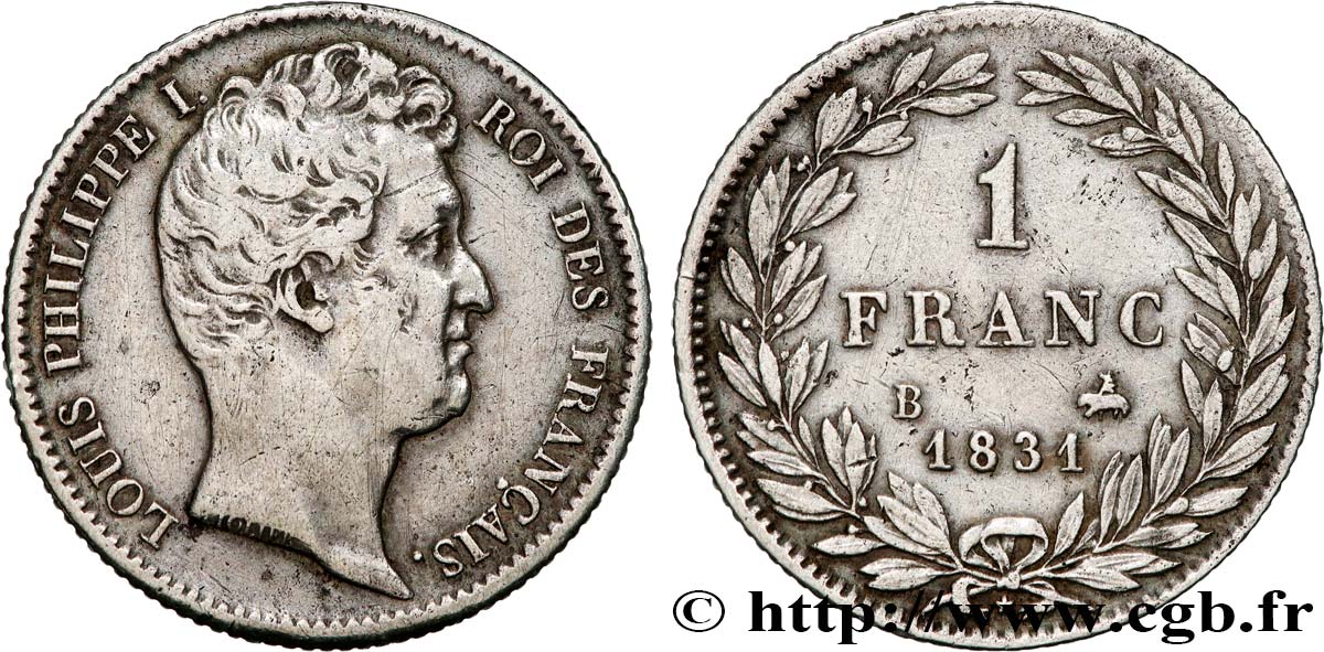 1 franc Louis-Philippe, tête nue 1831 Rouen F.209/2 q.BB 