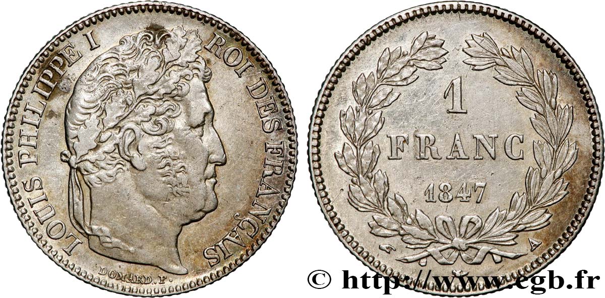 1 franc Louis-Philippe, couronne de chêne 1847 Paris F.210/110 XF 