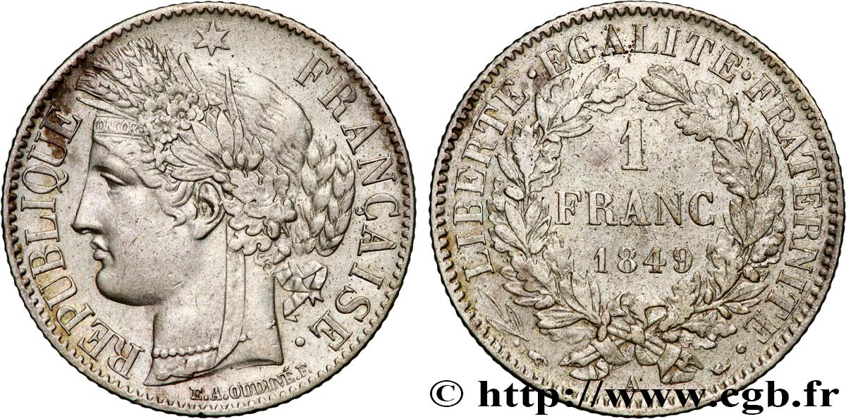 1 franc Cérès, IIe République 1849 Paris F.211/1 BB 