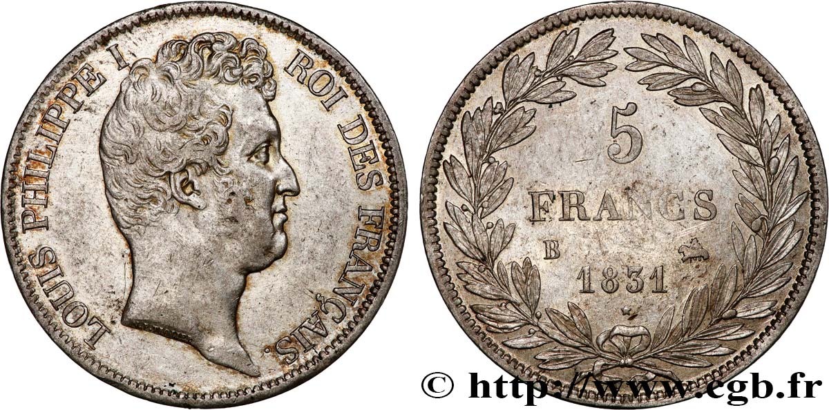 5 francs type Tiolier avec le I, tranche en creux 1831 Rouen F.315/15 q.SPL 
