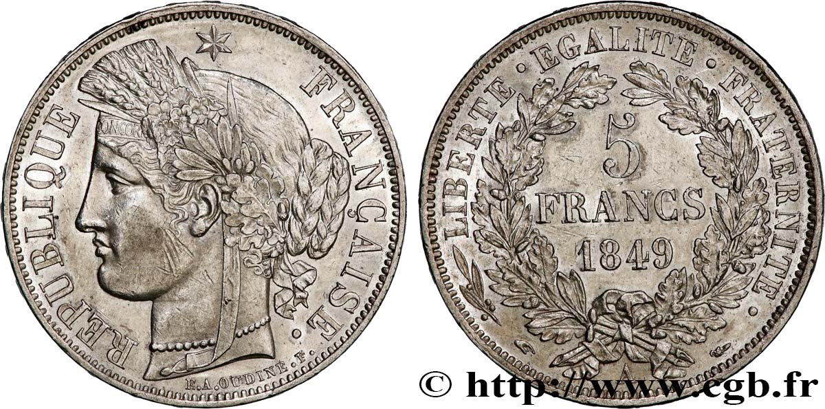 5 francs Cérès, IIe République 1849 Paris F.327/1 VZ 