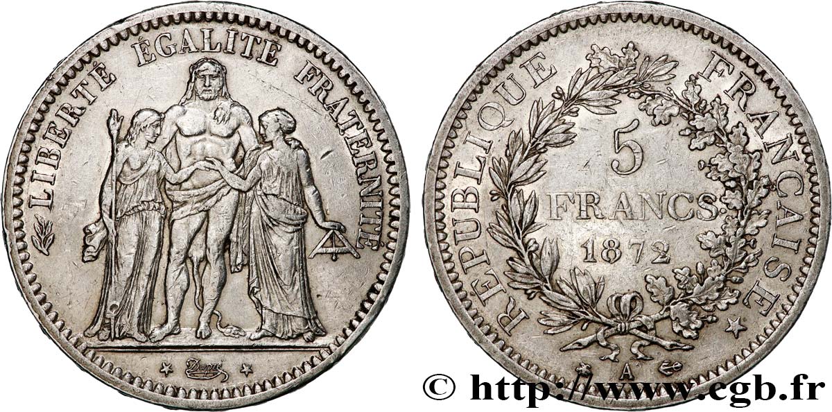 5 francs Hercule, Petites étoiles 1872 Paris F.334/7 XF 