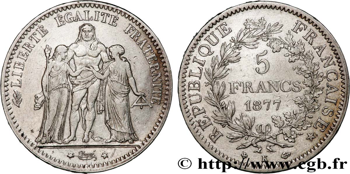 5 francs Hercule 1877 Bordeaux F.334/20 BC+ 