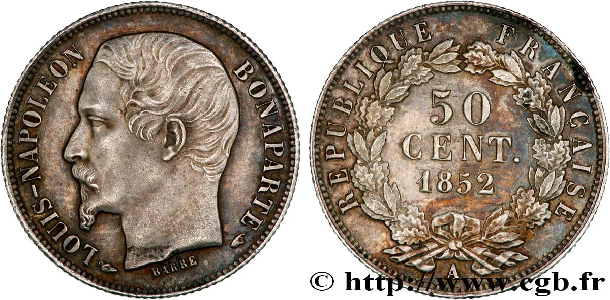 50 centimes Louis-Napoléon 1852 Paris F.185/1 SUP+ 
