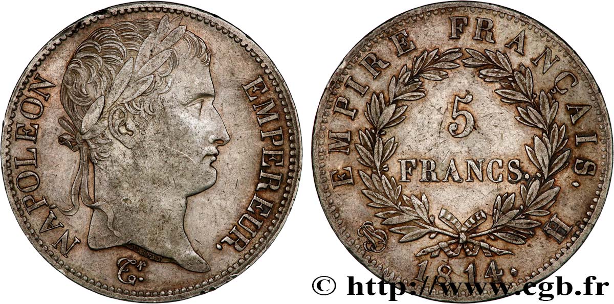 5 francs Napoléon Empereur, Empire français 1814 La Rochelle F.307/80 SS50 