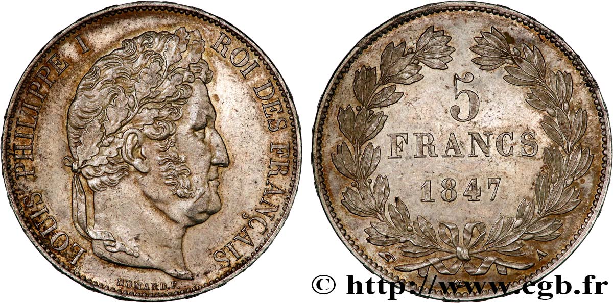 5 francs IIIe type Domard 1847 Paris F.325/14 SUP 