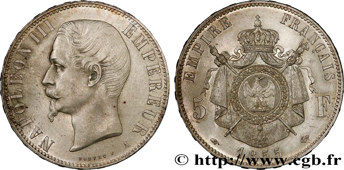 5 francs Napoléon III, tête nue 1855 Paris F.330/3 EBC+ 