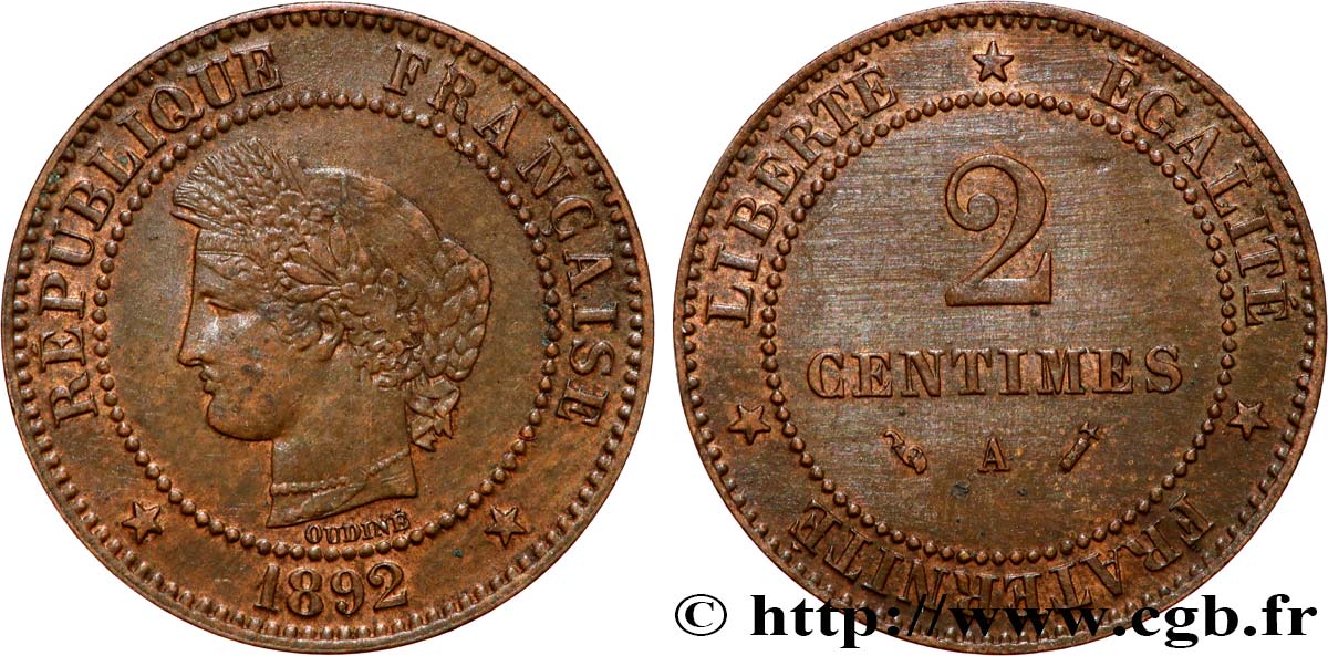 2 centimes Cérès 1892 Paris F.109/18 SUP 