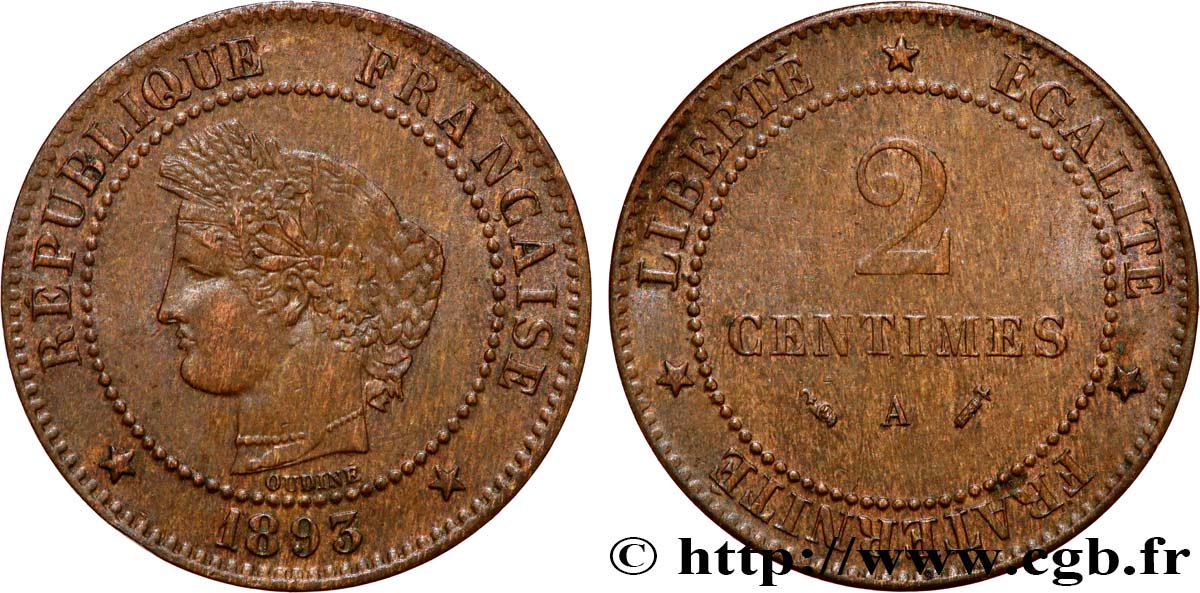 2 centimes Cérès 1893 Paris F.109/19 SUP58 