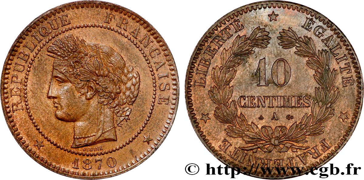 10 centimes Cérès 1870 Paris F.135/4 SPL62 