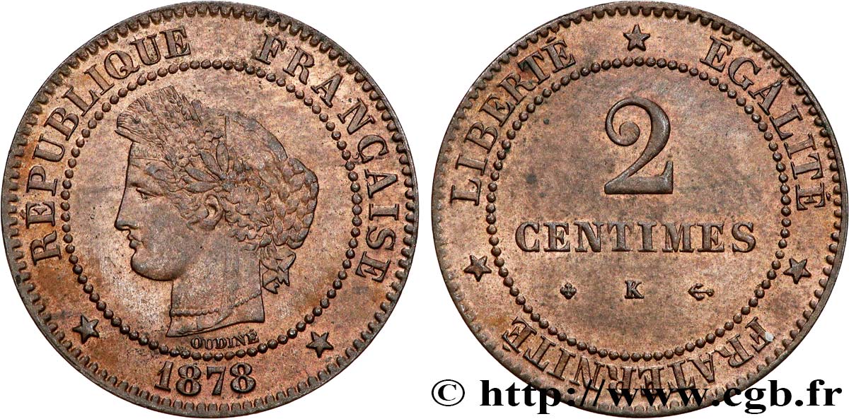 2 centimes Cérès 1878 Bordeaux F.109/4 SUP62 