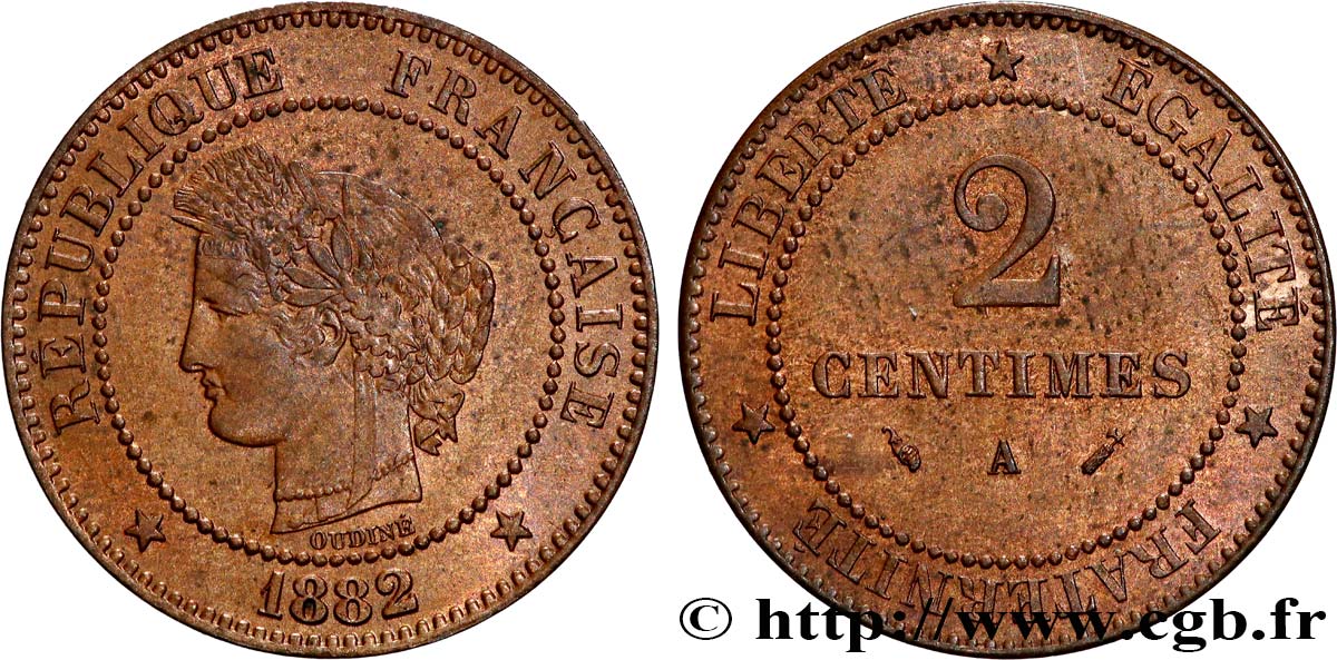 2 centimes Cérès 1882 Paris F.109/7 SPL63 