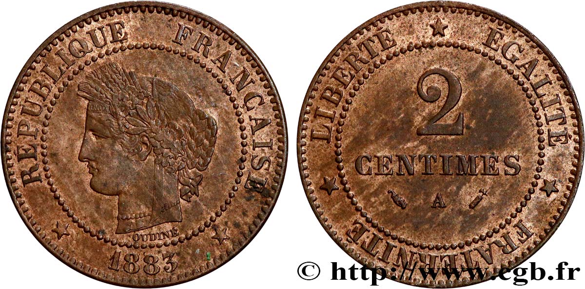 2 centimes Cérès 1883 Paris F.109/8 SPL63 