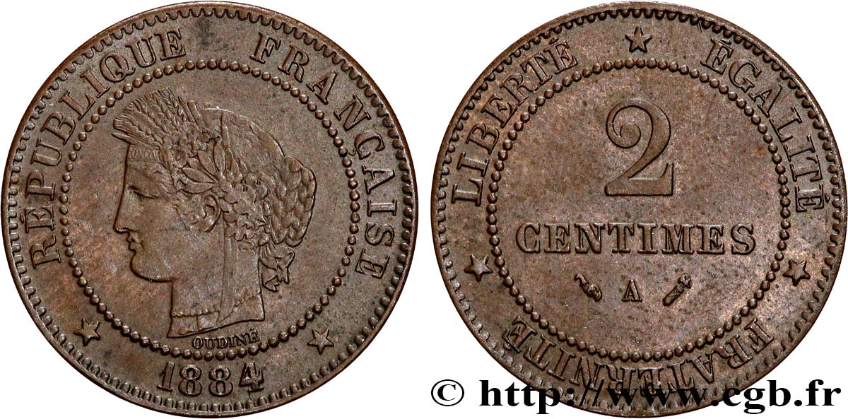 2 centimes Cérès 1884 Paris F.109/9 EBC55 
