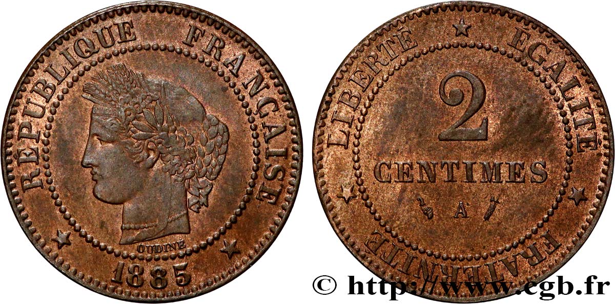 2 centimes Cérès 1885 Paris F.109/10 SPL62 
