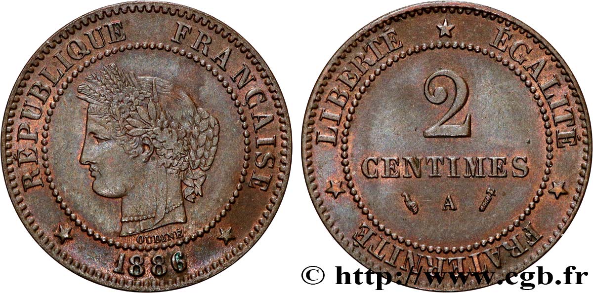2 centimes Cérès 1886 Paris F.109/12 SUP 
