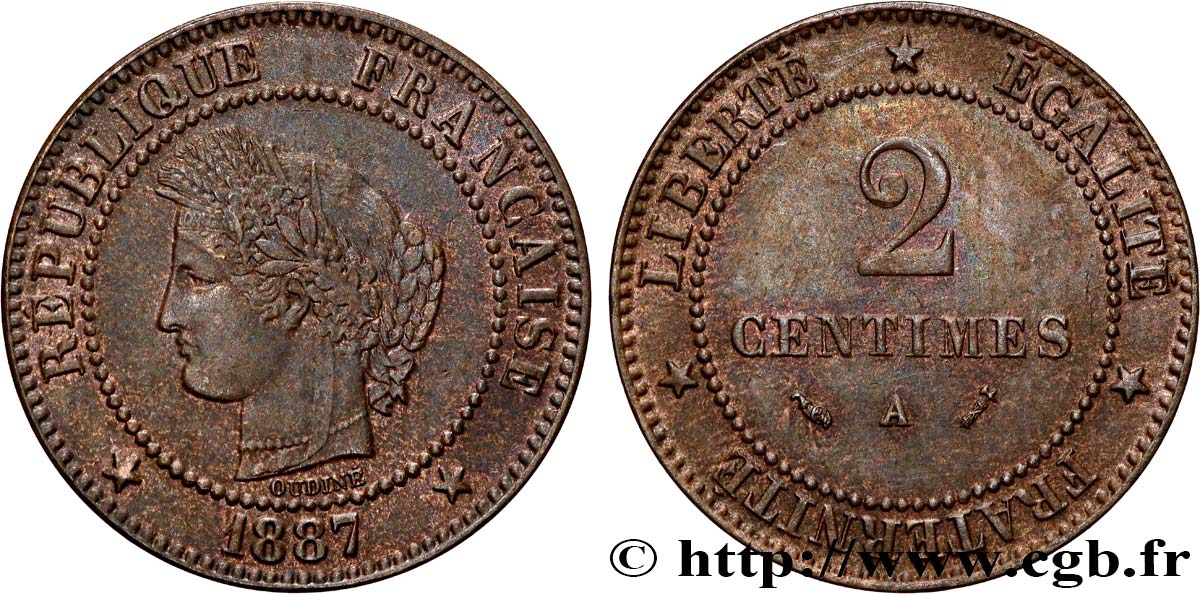2 centimes Cérès 1887 Paris F.109/13 AU58 