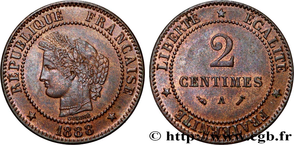 2 centimes Cérès 1888 Paris F.109/14 SUP 
