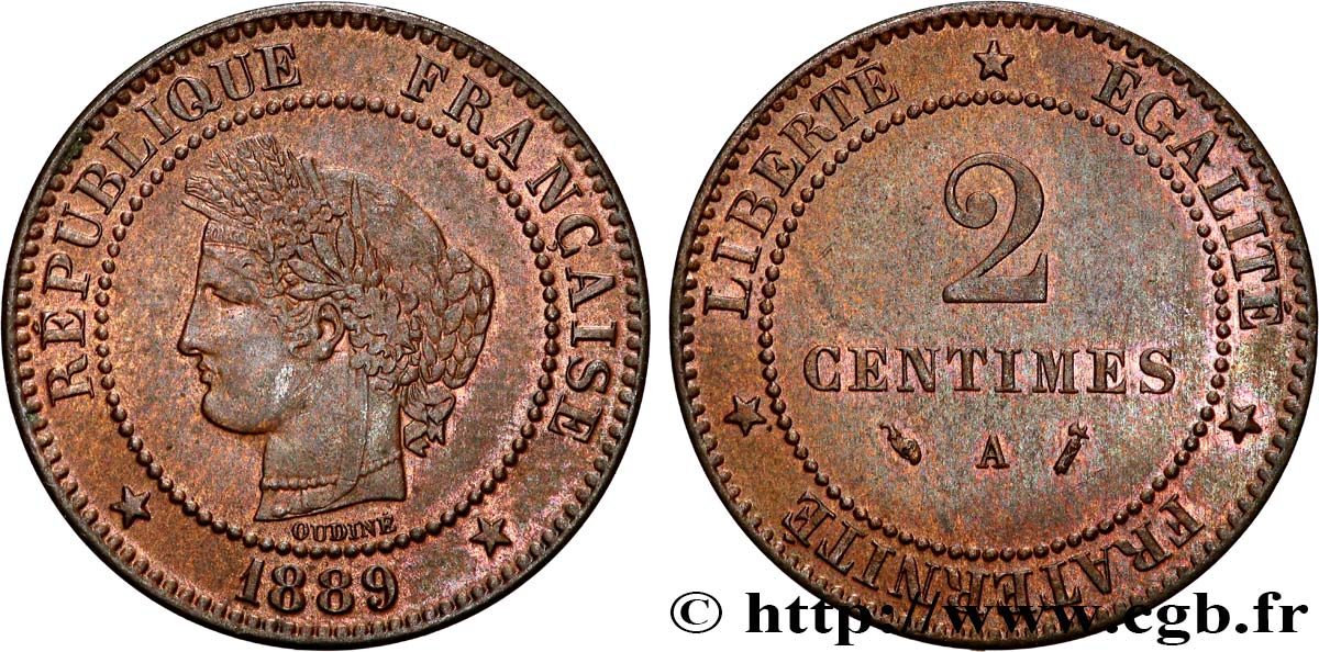 2 centimes Cérès 1889 Paris F.109/15 MS63 