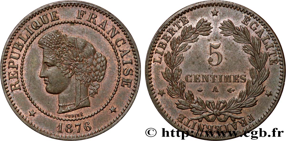 5 centimes Cérès 1876 Paris F.118/13 MS61 