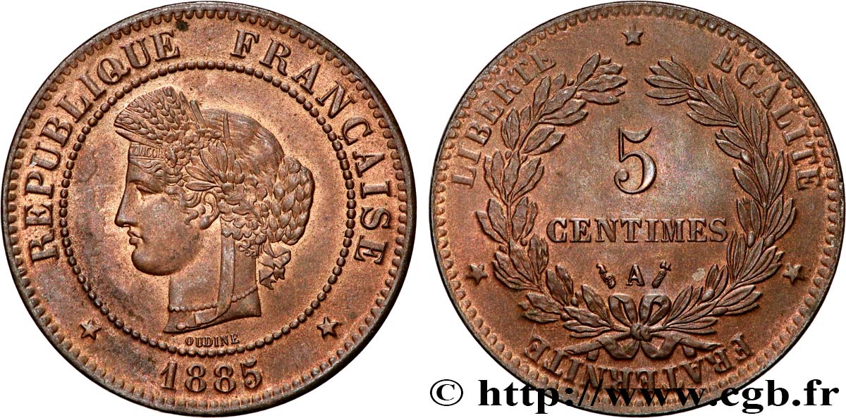 5 centimes Cérès 1885 Paris F.118/27 SPL63 