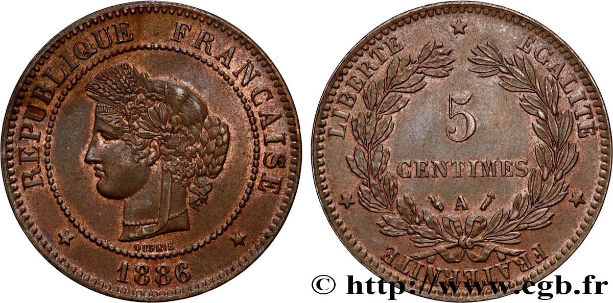 5 centimes Cérès 1886 Paris F.118/28 SPL62 
