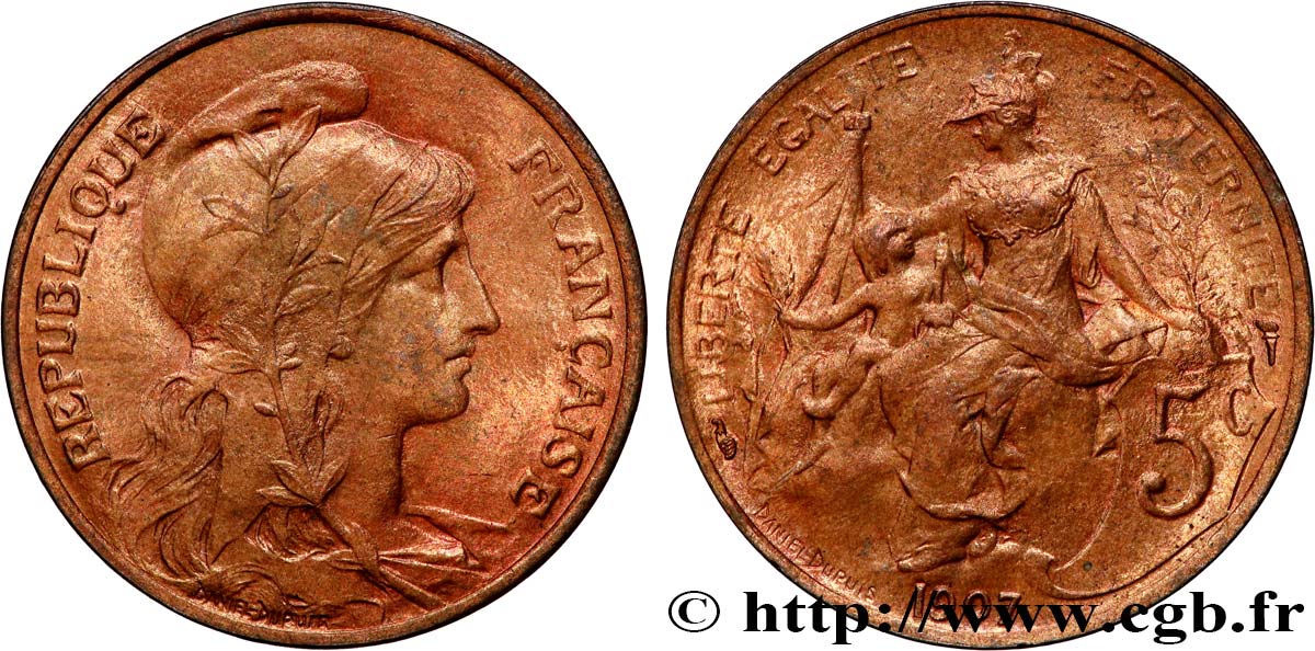 5 centimes Daniel-Dupuis 1907  F.119/17 MS64 