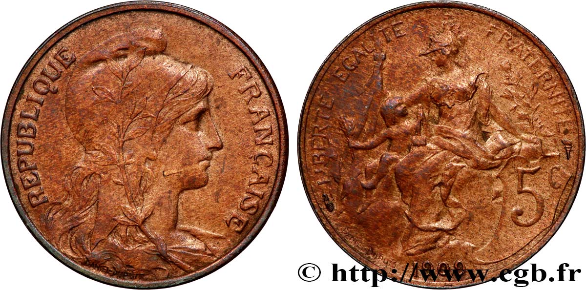 5 centimes Daniel-Dupuis 1909  F.119/20 EBC 