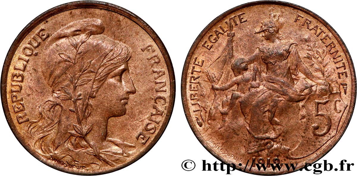5 centimes Daniel-Dupuis 1912  F.119/24 SPL63 
