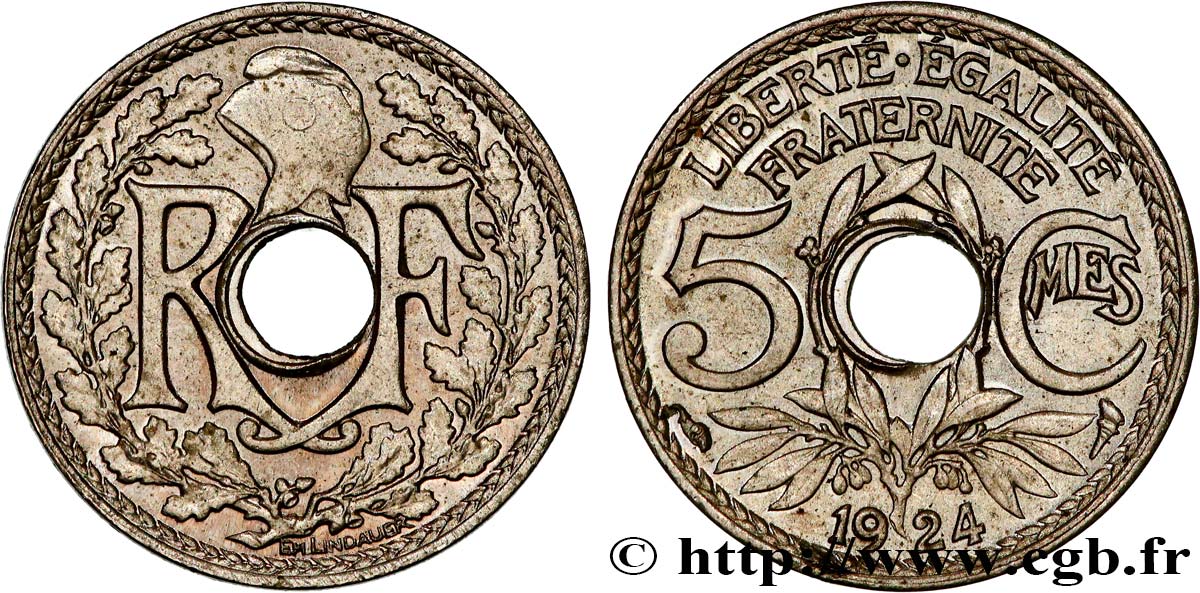 5 centimes Lindauer, petit module 1924 Paris F.122/8 EBC+ 